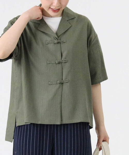 RAG MACHINE（ラグマシーン）の「【RAG MACHINE】チャイナボタン半袖シャツ（シャツ/ブラウス・レディース・レンガ/オリーブ/ベージュ・M/L）」の14枚目の写真