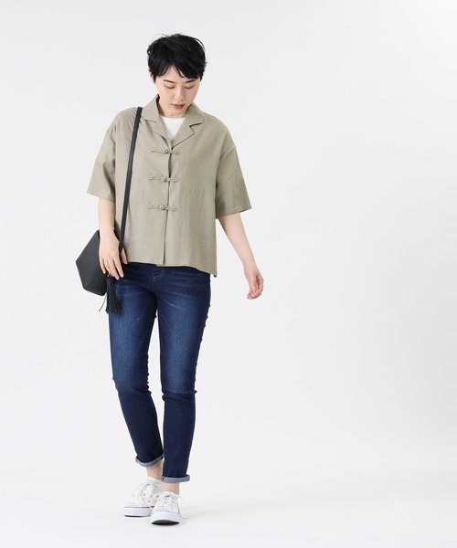 RAG MACHINE（ラグマシーン）の「【RAG MACHINE】チャイナボタン半袖シャツ（シャツ/ブラウス・レディース・レンガ/オリーブ/ベージュ・M/L）」の4枚目の写真