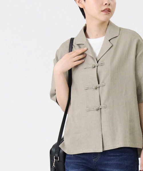 RAG MACHINE（ラグマシーン）の「【RAG MACHINE】チャイナボタン半袖シャツ（シャツ/ブラウス・レディース・レンガ/オリーブ/ベージュ・M/L）」の8枚目の写真