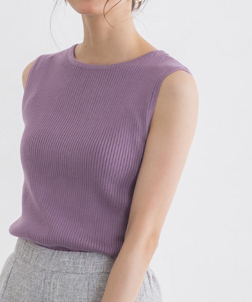 Pierrot（ピエロ）の「ウォッシャブルノースリーブリブニット（ニット/セーター・レディース・アイボリー/ブラック/グレイッシュベージュ/グリーン/ライトパープル/オレンジ・M/L）」の5枚目の写真