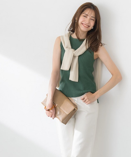 Pierrot（ピエロ）の「ウォッシャブルノースリーブリブニット（ニット/セーター・レディース・アイボリー/ブラック/グレイッシュベージュ/グリーン/ライトパープル/オレンジ・M/L）」の17枚目の写真