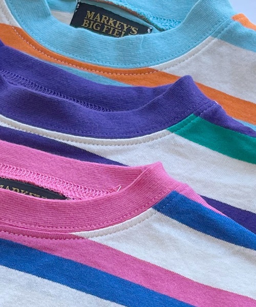 BIG FIELD（ビッグフィールド）の「ボーダーカラーTシャツ（80～150cm）（Tシャツ/カットソー・キッズ・ライトブルー/パープル/ピンク・90/100/110/120/80/130/95/140/150）」の7枚目の写真