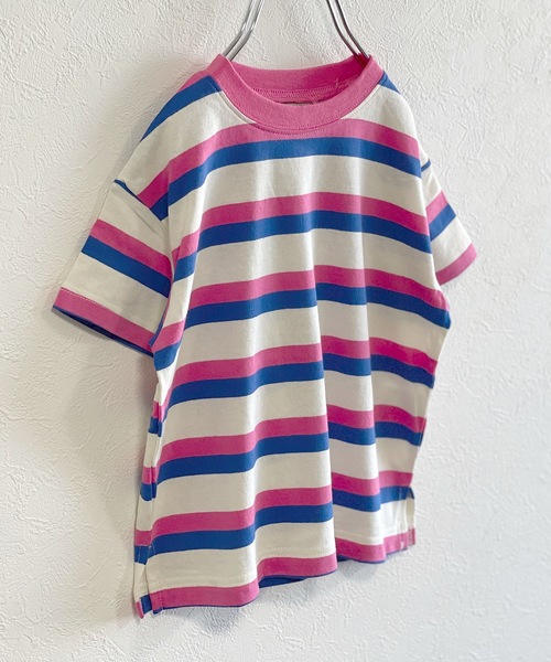 BIG FIELD（ビッグフィールド）の「ボーダーカラーTシャツ（80～150cm）（Tシャツ/カットソー・キッズ・ライトブルー/パープル/ピンク・90/100/110/120/80/130/95/140/150）」の5枚目の写真