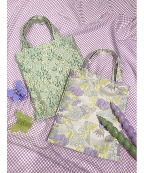 WC（ダブル シー）の「フラワーサテンミニトート（トートバッグ・レディース・グリーン/ライトパープル・FREE）」の10枚目の写真