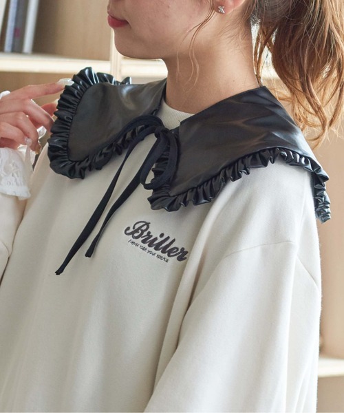 WEGO(ウィゴー)の「WEGO/フェイクレザーフリル付け襟(付け襟・レディース・ブラック/アイボリー・FREE)」の2枚目の写真