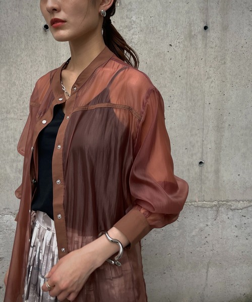 &g'aime（アンジェム）の「【&g'aime】ルーズシルエットシアーシャツ（シャツ/ブラウス・レディース・ブラック/ブラウン/グレー・FREE）」の3枚目の写真