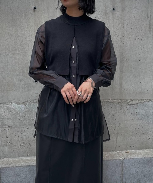 &g'aime（アンジェム）の「【&g'aime】ルーズシルエットシアーシャツ（シャツ/ブラウス・レディース・ブラック/ブラウン/グレー・FREE）」の6枚目の写真