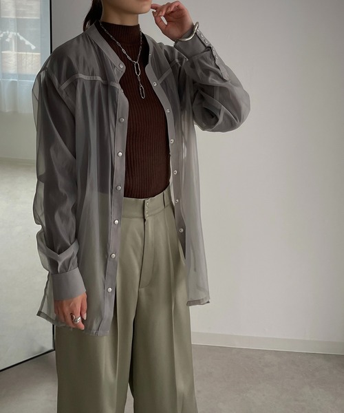 &g'aime（アンジェム）の「【&g'aime】ルーズシルエットシアーシャツ（シャツ/ブラウス・レディース・ブラック/ブラウン/グレー・FREE）」の16枚目の写真