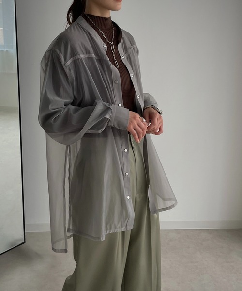 &g'aime（アンジェム）の「【&g'aime】ルーズシルエットシアーシャツ（シャツ/ブラウス・レディース・ブラック/ブラウン/グレー・FREE）」の17枚目の写真