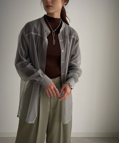 &g'aime（アンジェム）の「【&g'aime】ルーズシルエットシアーシャツ（シャツ/ブラウス・レディース・ブラック/ブラウン/グレー・FREE）」の15枚目の写真