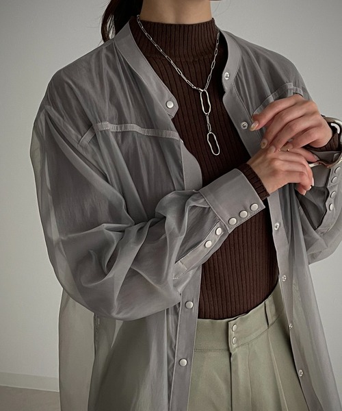 &g'aime（アンジェム）の「【&g'aime】ルーズシルエットシアーシャツ（シャツ/ブラウス・レディース・ブラック/ブラウン/グレー・FREE）」の20枚目の写真