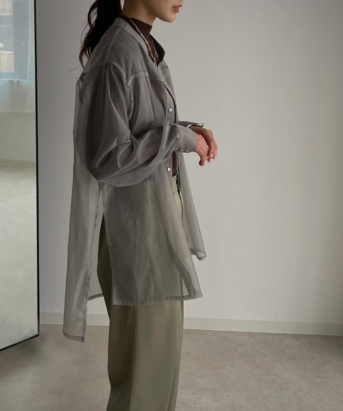 &g'aime（アンジェム）の「【&g'aime】ルーズシルエットシアーシャツ（シャツ/ブラウス・レディース・ブラック/ブラウン/グレー・FREE）」の21枚目の写真