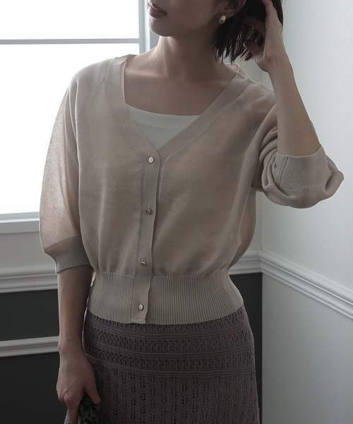 ElegChic(エレグシック)の「シアーショートカーディガン(カーディガン/ボレロ・レディース・ベージュ/グレー/オフホワイト/イエロー/グリーン・FREE)」の3枚目の写真