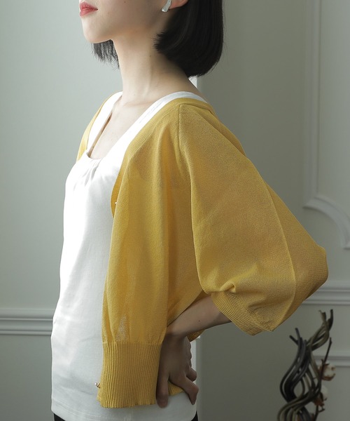 ElegChic(エレグシック)の「シアーショートカーディガン(カーディガン/ボレロ・レディース・ベージュ/グレー/オフホワイト/イエロー/グリーン・FREE)」の12枚目の写真