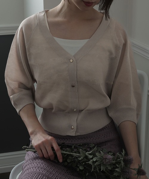 ElegChic(エレグシック)の「シアーショートカーディガン(カーディガン/ボレロ・レディース・ベージュ/グレー/オフホワイト/イエロー/グリーン・FREE)」の16枚目の写真