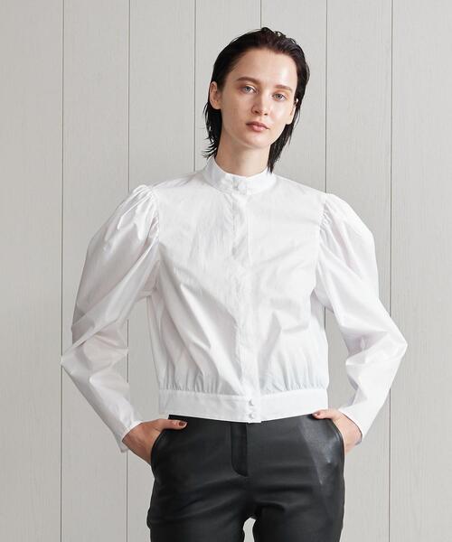 H　BEAUTY&YOUTH UNITED ARROWS（エイチビューティーアンドユースユナイテッドアローズ）の「＜H＞COTTON TYPEWRITER MUTTON SLEEVE BLOUSE/ブラウス◆（シャツ/ブラウス・レディース・ホワイト/ネイビー・S/M）」の2枚目の写真