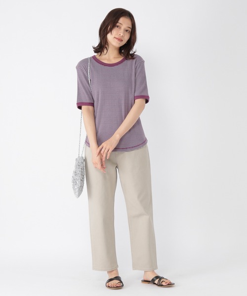 studio CLIP（スタディオクリップ）の「マルチボーダー5分袖プルオーバー（Tシャツ/カットソー・レディース・その他1/パープル/カーキ・LARGE/MEDIUM）」の6枚目の写真