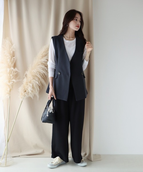 BLUEEAST（ブルーイースト）の「ダブルボタンベスト ノースリジレジャケット（ベスト・レディース・ブラック/ベージュ/グレー/オフホワイト・MEDIUM）」の13枚目の写真