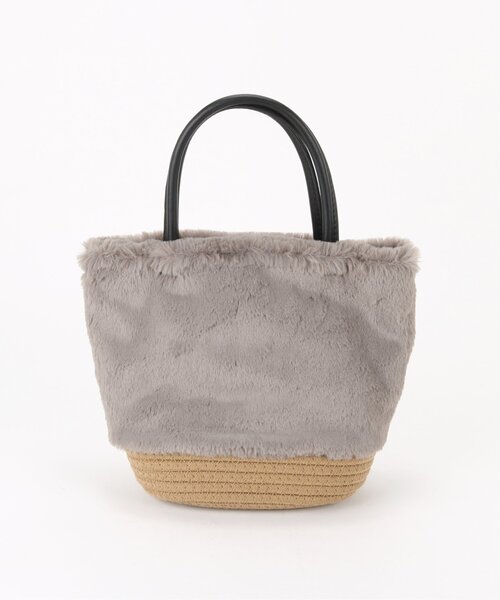 frames RAY CASSIN（フレームスレイカズン）の「棉ローブファー切り替えトート（トートバッグ・レディース・ブラック/グレイッシュベージュ/ベージュ系・FREE）」の3枚目の写真