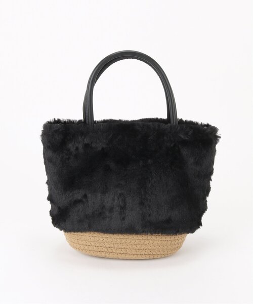 frames RAY CASSIN（フレームスレイカズン）の「棉ローブファー切り替えトート（トートバッグ・レディース・ブラック/グレイッシュベージュ/ベージュ系・FREE）」の2枚目の写真