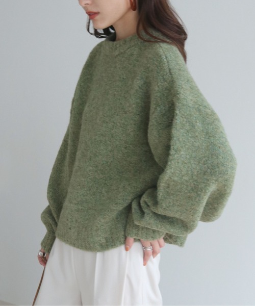 HER CLOSET（ハークローゼット）の「【shemoshelly】アルパカMIXヤーンボリューム袖2WAYカーディガン（カーディガン/ボレロ・レディース・ホワイト/ライトブルー/ベージュ/レッド/グリーン・M）」の3枚目の写真