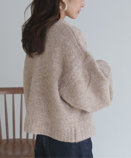 HER CLOSET（ハークローゼット）の「【shemoshelly】アルパカMIXヤーンボリューム袖2WAYカーディガン（カーディガン/ボレロ・レディース・ホワイト/ライトブルー/ベージュ/レッド/グリーン・M）」の6枚目の写真