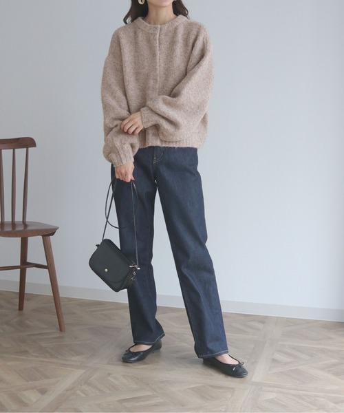 HER CLOSET（ハークローゼット）の「【shemoshelly】アルパカMIXヤーンボリューム袖2WAYカーディガン（カーディガン/ボレロ・レディース・ホワイト/ライトブルー/ベージュ/レッド/グリーン・M）」の21枚目の写真