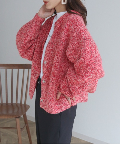 HER CLOSET（ハークローゼット）の「【shemoshelly】アルパカMIXヤーンボリューム袖2WAYカーディガン（カーディガン/ボレロ・レディース・ホワイト/ライトブルー/ベージュ/レッド/グリーン・M）」の8枚目の写真