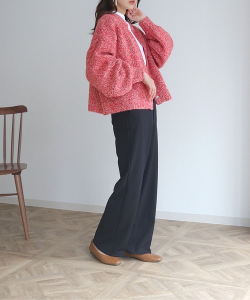 HER CLOSET（ハークローゼット）の「【shemoshelly】アルパカMIXヤーンボリューム袖2WAYカーディガン（カーディガン/ボレロ・レディース・ホワイト/ライトブルー/ベージュ/レッド/グリーン・M）」の12枚目の写真