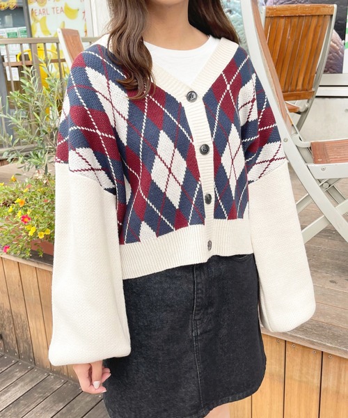 apres jour（アプレジュール）の「アーガイルVカーディガン【ZOZOTOWN限定アイテム】（カーディガン/ボレロ・レディース・アイボリー/ボルドー/モカ・フリー/X-LARGE）」の8枚目の写真