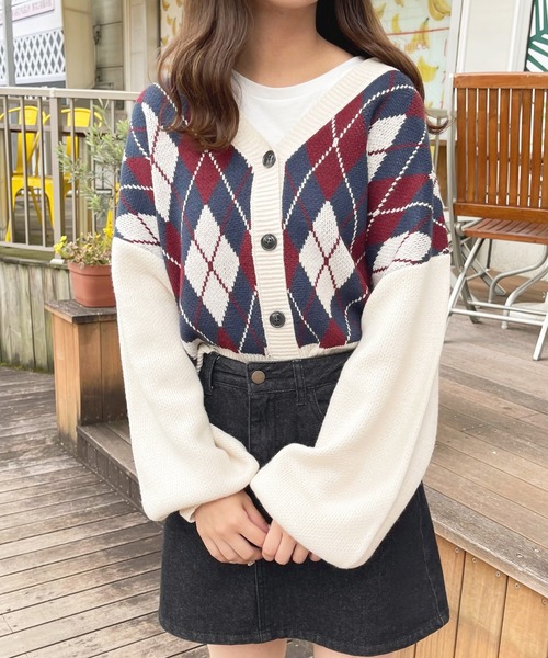 apres jour（アプレジュール）の「アーガイルVカーディガン【ZOZOTOWN限定アイテム】（カーディガン/ボレロ・レディース・アイボリー/ボルドー/モカ・フリー/X-LARGE）」の9枚目の写真