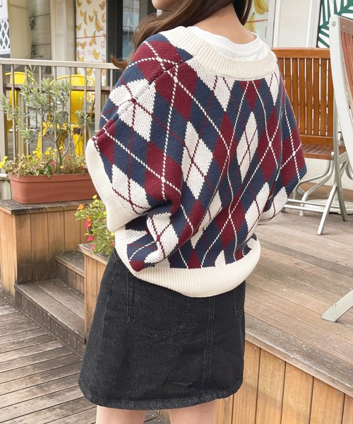 apres jour（アプレジュール）の「アーガイルVカーディガン【ZOZOTOWN限定アイテム】（カーディガン/ボレロ・レディース・アイボリー/ボルドー/モカ・フリー/X-LARGE）」の10枚目の写真