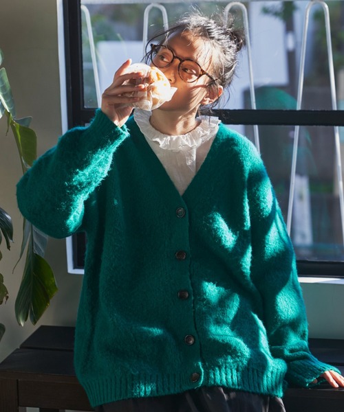 Libra Cue(リブラ キュー)の「モヘアライクリラックスカーディガン(カーディガン/ボレロ・レディース・グリーン/グレー/オレンジ/アイボリー/ブラック・FREE)」の4枚目の写真