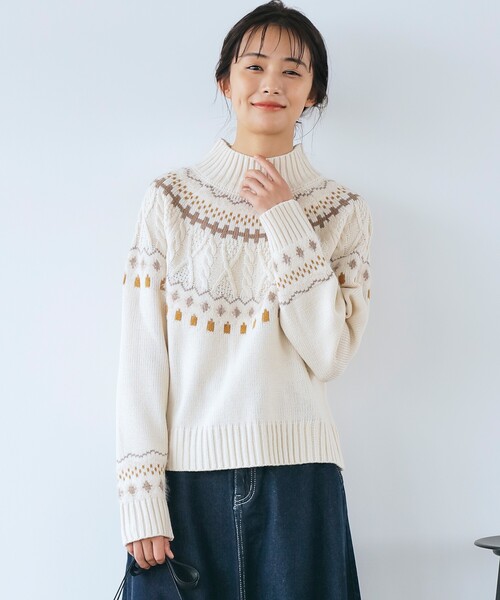 grove（グローブ）の「◆【S-LL】ほっこり球心柄ニットプルオーバー（ニット/セーター・レディース・ブラック/アイボリー・01/02/03/04）」の2枚目の写真