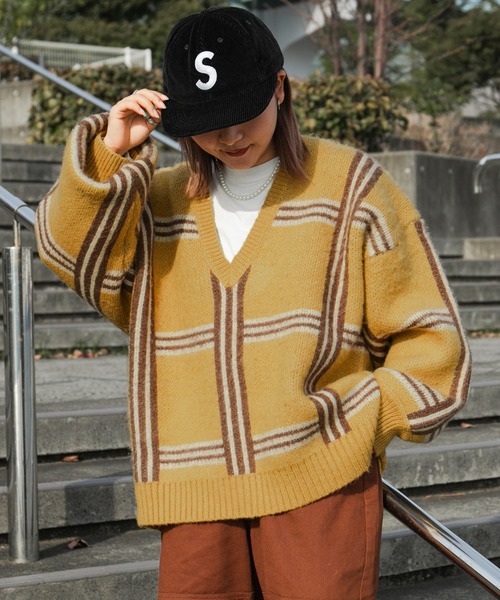 kutir（クティール）の「チェックアソートニット（ニット/セーター・レディース・カーキ/イエロー/オレンジ・FREE）」の2枚目の写真