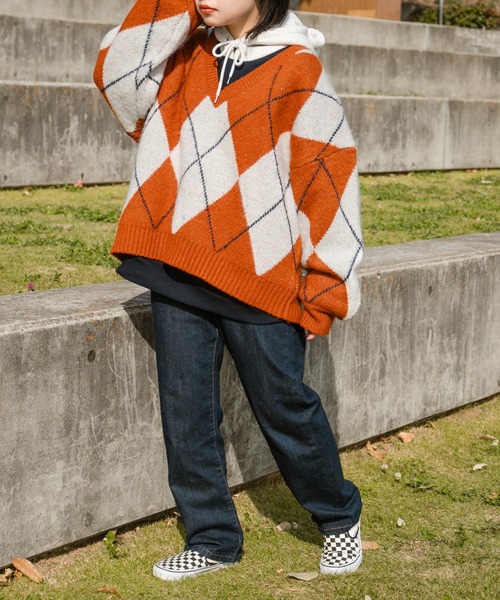kutir（クティール）の「チェックアソートニット（ニット/セーター・レディース・カーキ/イエロー/オレンジ・FREE）」の20枚目の写真