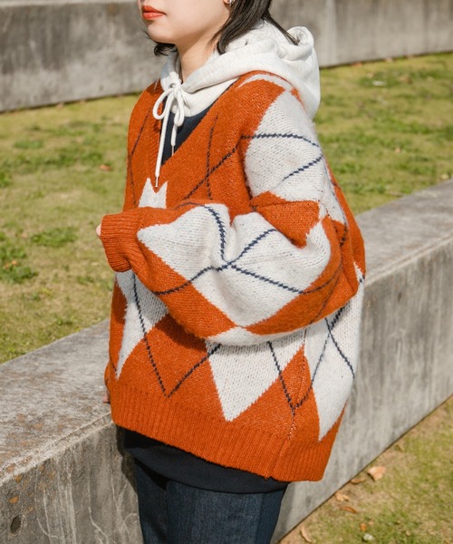 kutir（クティール）の「チェックアソートニット（ニット/セーター・レディース・カーキ/イエロー/オレンジ・FREE）」の7枚目の写真