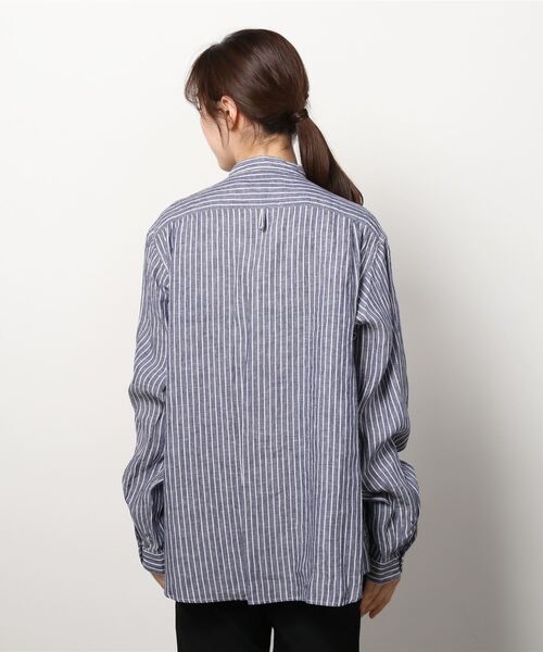 DANTON（ダントン）の「[DANTON/ダントン] リネンクロス バンドカラーストライプシャツ（シャツ/ブラウス・レディース・ネイビー・40/38/42）」の10枚目の写真