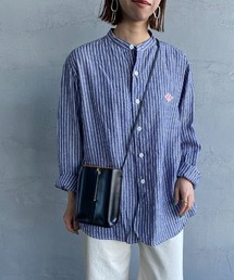 [DANTON/ダントン] リネンクロス バンドカラーストライプシャツ