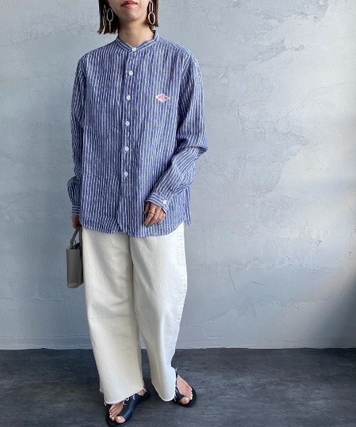 DANTON（ダントン）の「[DANTON/ダントン] リネンクロス バンドカラーストライプシャツ（シャツ/ブラウス・レディース・ネイビー・40/38/42）」の7枚目の写真
