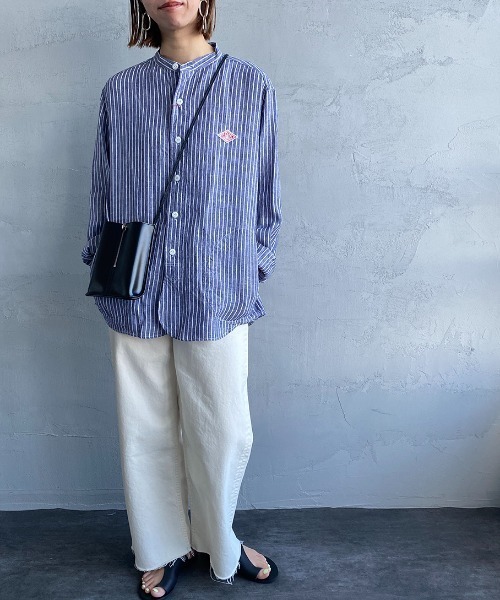 DANTON（ダントン）の「[DANTON/ダントン] リネンクロス バンドカラーストライプシャツ（シャツ/ブラウス・レディース・ネイビー・40/38/42）」の16枚目の写真