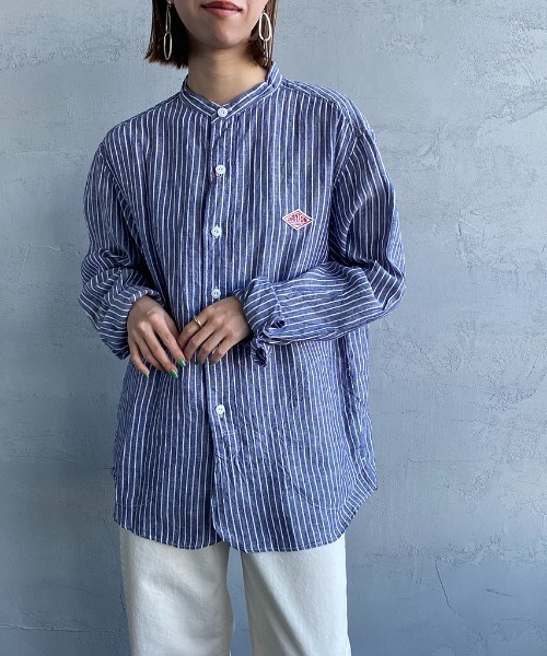 DANTON（ダントン）の「[DANTON/ダントン] リネンクロス バンドカラーストライプシャツ（シャツ/ブラウス・レディース・ネイビー・40/38/42）」の17枚目の写真