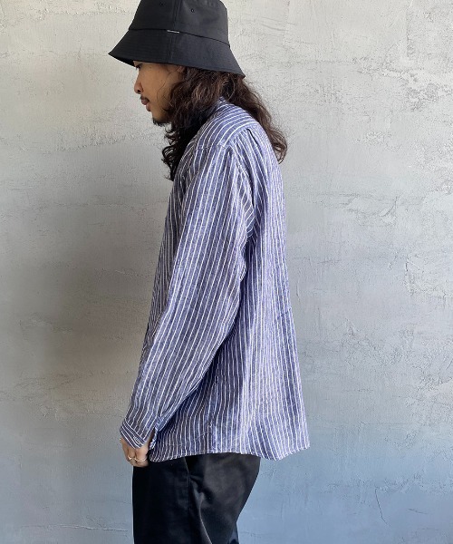 DANTON（ダントン）の「[DANTON/ダントン] リネンクロス バンドカラーストライプシャツ（シャツ/ブラウス・レディース・ネイビー・40/38/42）」の22枚目の写真