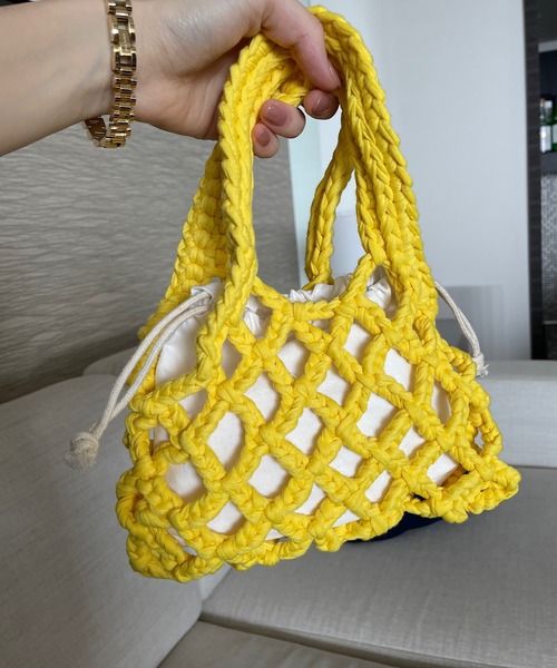 Opinion korean town(オピニオン コリアン タウン)の「Woven fabric mini bag(ハンドバッグ・レディース・パープル/イエロー/オレンジ/グリーン・FREE)」の3枚目の写真