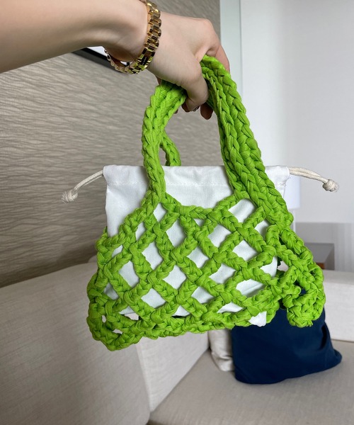 Opinion korean town(オピニオン コリアン タウン)の「Woven fabric mini bag(ハンドバッグ・レディース・パープル/イエロー/オレンジ/グリーン・FREE)」の2枚目の写真