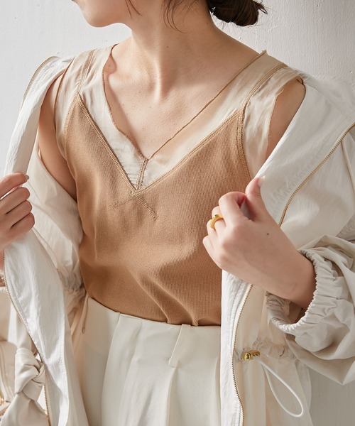 COLLAGE GALLARDAGALANTE（コラージュガリャルダガランテ）の「ジャケットとの相性がいい/シアー切替タンク/手洗い可（タンクトップ・レディース・ホワイト/チャコールグレー/ブラック/ベージュ/ライトグレー/ホワイト系その他/グレー・FREE）」の7枚目の写真