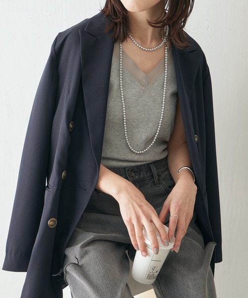 COLLAGE GALLARDAGALANTE（コラージュガリャルダガランテ）の「ジャケットとの相性がいい/シアー切替タンク/手洗い可（タンクトップ・レディース・ホワイト/チャコールグレー/ブラック/ベージュ/ライトグレー/ホワイト系その他/グレー・FREE）」の6枚目の写真