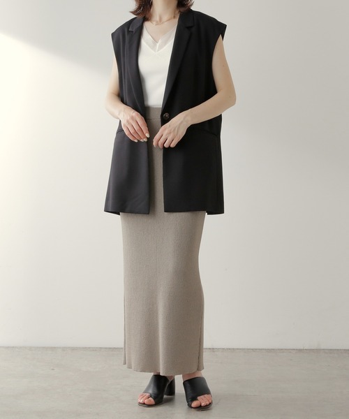 COLLAGE GALLARDAGALANTE（コラージュガリャルダガランテ）の「ジャケットとの相性がいい/シアー切替タンク/手洗い可（タンクトップ・レディース・ホワイト/チャコールグレー/ブラック/ベージュ/ライトグレー/ホワイト系その他/グレー・FREE）」の15枚目の写真