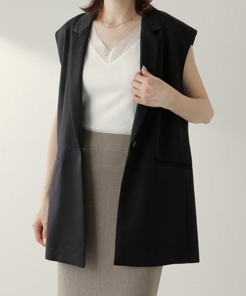 COLLAGE GALLARDAGALANTE（コラージュガリャルダガランテ）の「ジャケットとの相性がいい/シアー切替タンク/手洗い可（タンクトップ・レディース・ホワイト/チャコールグレー/ブラック/ベージュ/ライトグレー/ホワイト系その他/グレー・FREE）」の17枚目の写真