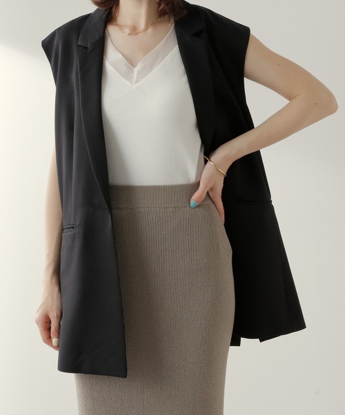 COLLAGE GALLARDAGALANTE（コラージュガリャルダガランテ）の「ジャケットとの相性がいい/シアー切替タンク/手洗い可（タンクトップ・レディース・ホワイト/チャコールグレー/ブラック/ベージュ/ライトグレー/ホワイト系その他/グレー・FREE）」の19枚目の写真